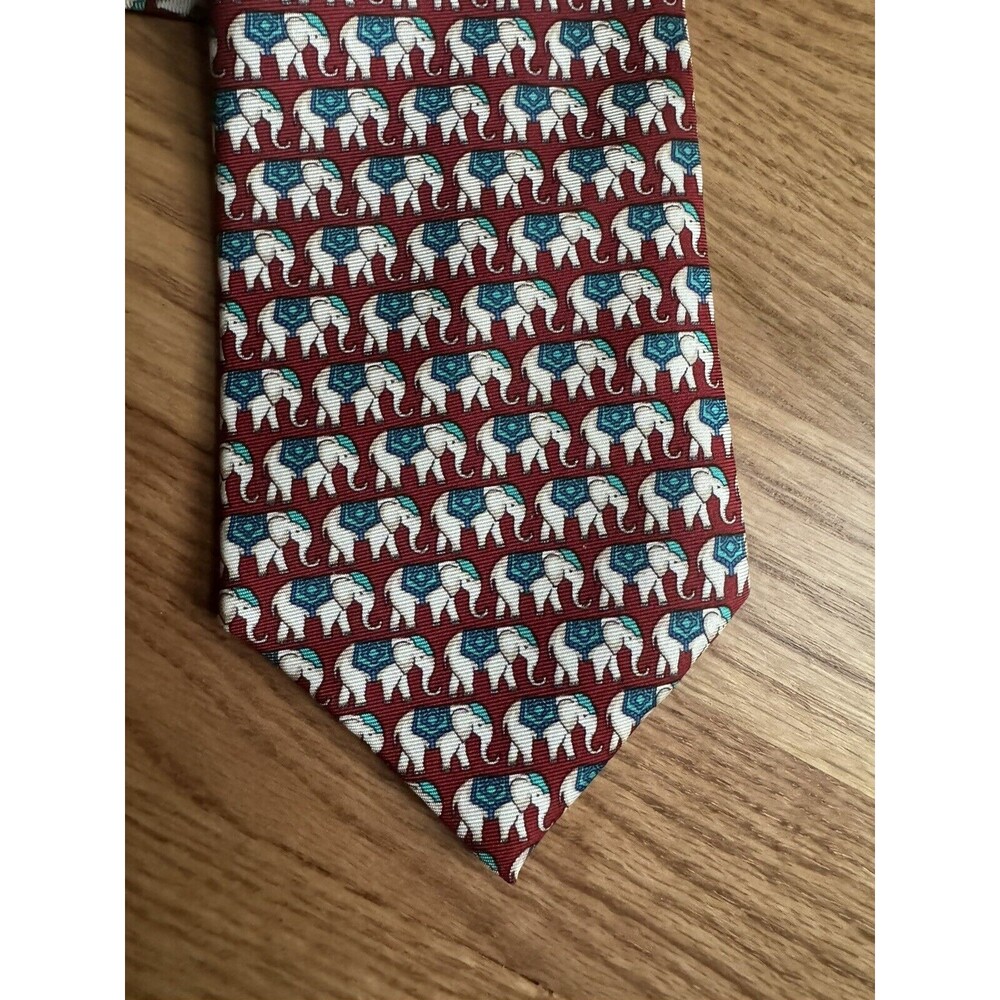 Beaufort Tie Rack 100% Silk Knit Neck Tie Elephants Red 3.5" x 60" NWOT Italian